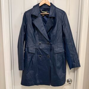 Like New Vintage IMAN Blue Leather Trench